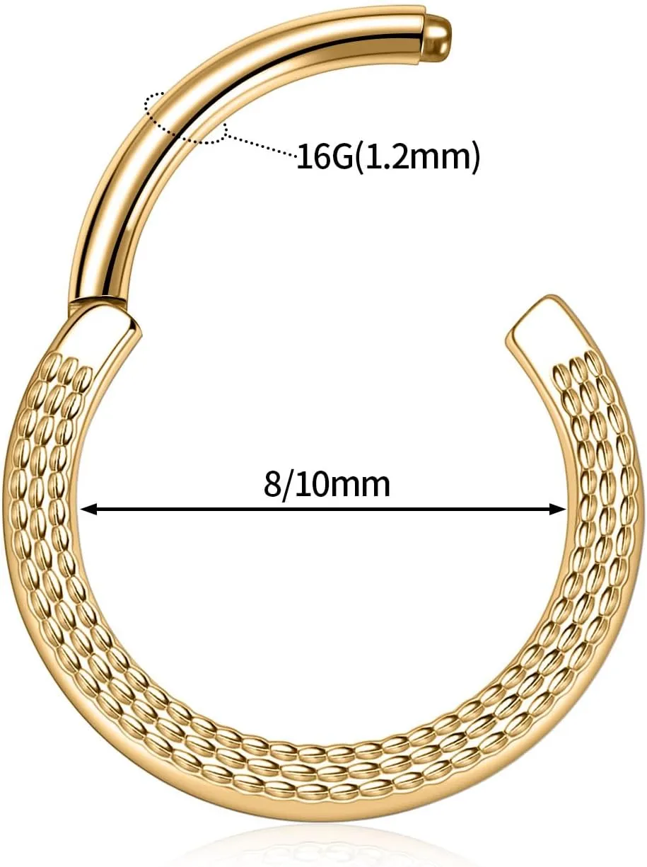 PEAKLINK 16G Septum Nose Ring Septum Jewelry Hammered Surface Daith Earrings Surgical Steel Conch Piercing Jewelry Seamless Clicker Ring Rook Earring Helix Cartilage Tragus Earrings 8mm 10mm