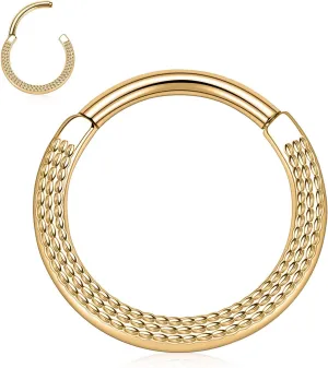 PEAKLINK 16G Septum Nose Ring Septum Jewelry Hammered Surface Daith Earrings Surgical Steel Conch Piercing Jewelry Seamless Clicker Ring Rook Earring Helix Cartilage Tragus Earrings 8mm 10mm
