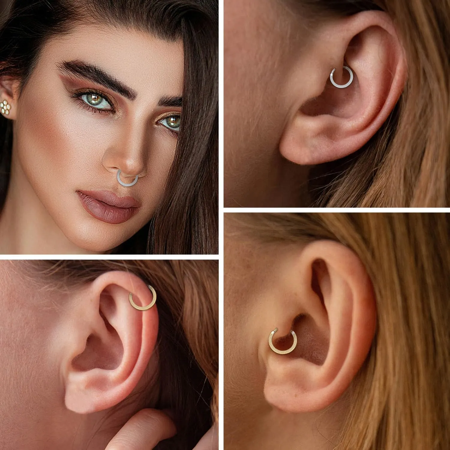PEAKLINK 16G Septum Nose Ring Septum Jewelry Hammered Surface Daith Earrings Surgical Steel Conch Piercing Jewelry Seamless Clicker Ring Rook Earring Helix Cartilage Tragus Earrings 8mm 10mm