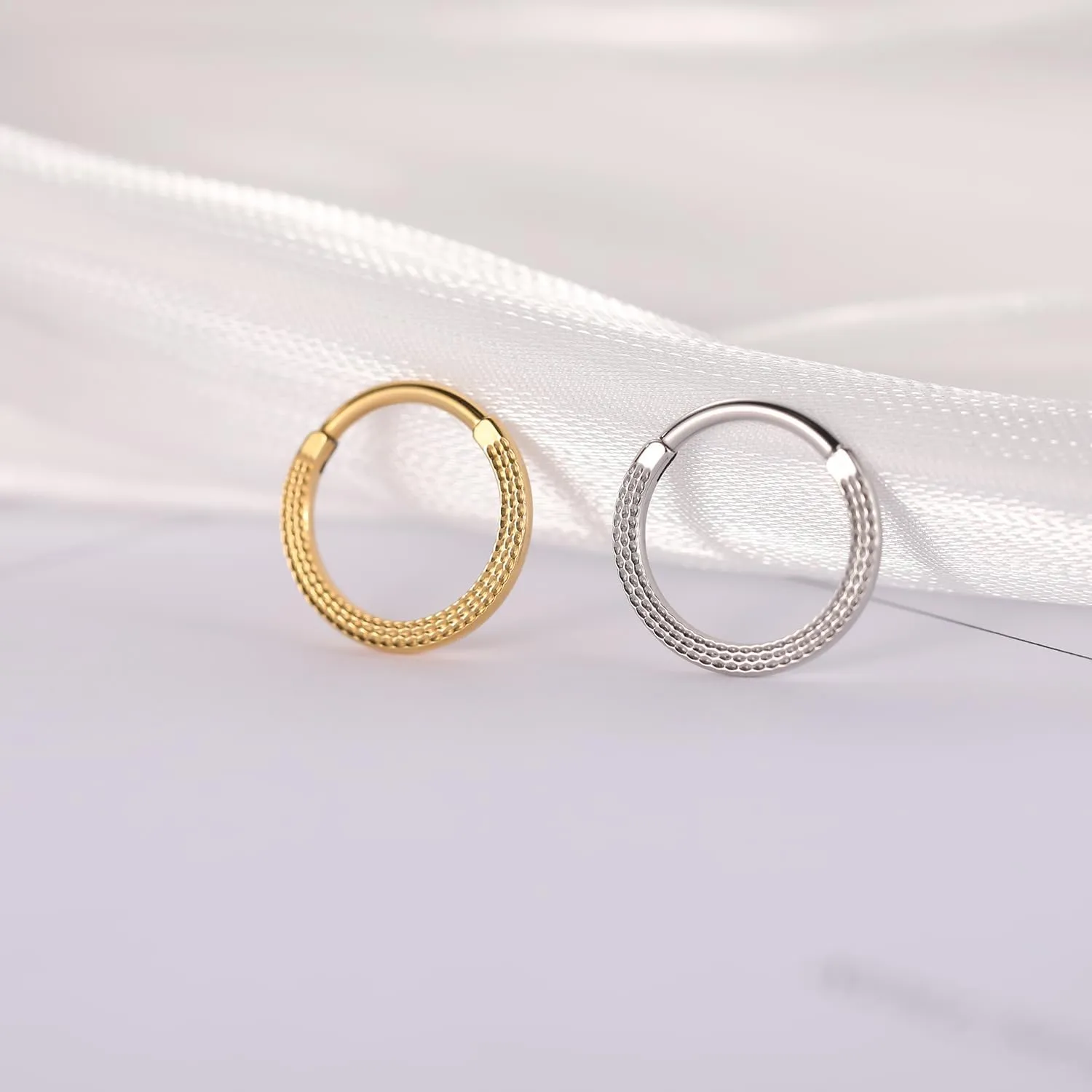 PEAKLINK 16G Septum Nose Ring Septum Jewelry Hammered Surface Daith Earrings Surgical Steel Conch Piercing Jewelry Seamless Clicker Ring Rook Earring Helix Cartilage Tragus Earrings 8mm 10mm