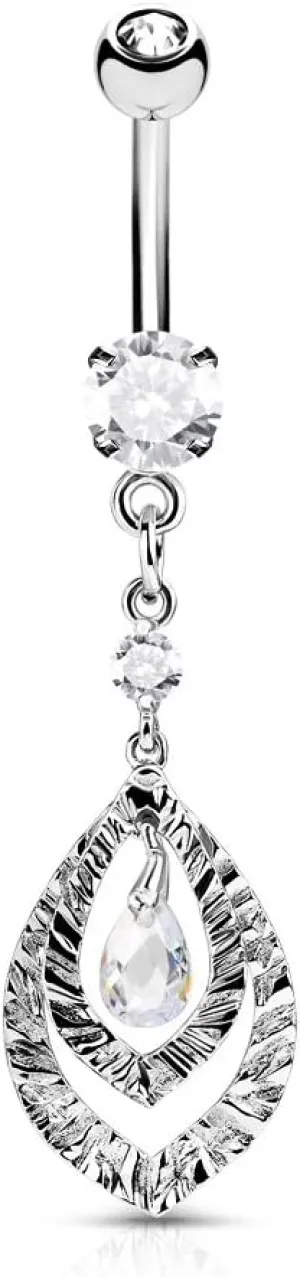 Pear CZ Center Double Hoops Dangle 316L Surgical Steel WildKlass Belly Button Navel Rings