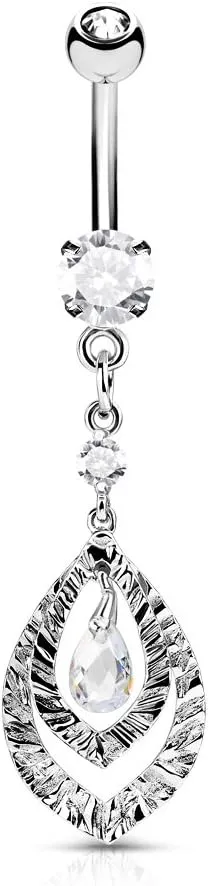 Pear CZ Center Double Hoops Dangle 316L Surgical Steel WildKlass Belly Button Navel Rings