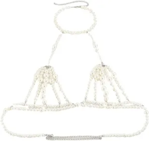 Pearl Chain Bra Women Chain Jewelry Imitation Pearl Swimsuit Accessory