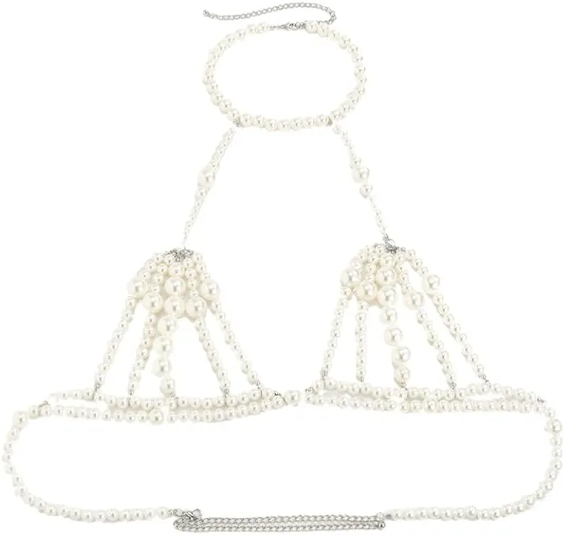 Pearl Chain Bra Women Chain Jewelry Imitation Pearl Swimsuit Accessory