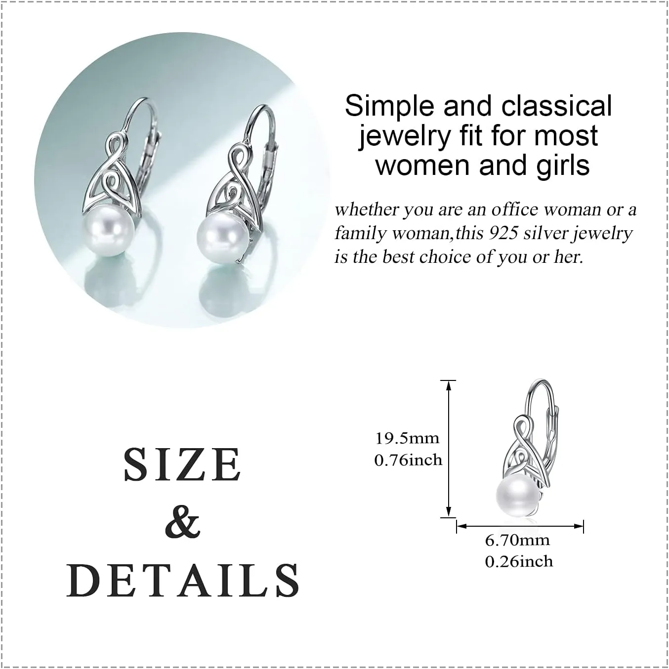 Pearl Earrings for Women 925 Sterling Silver Irish Celtic Knot Drop Dangle Earrings Leverback Jewelry Gifts (silver)