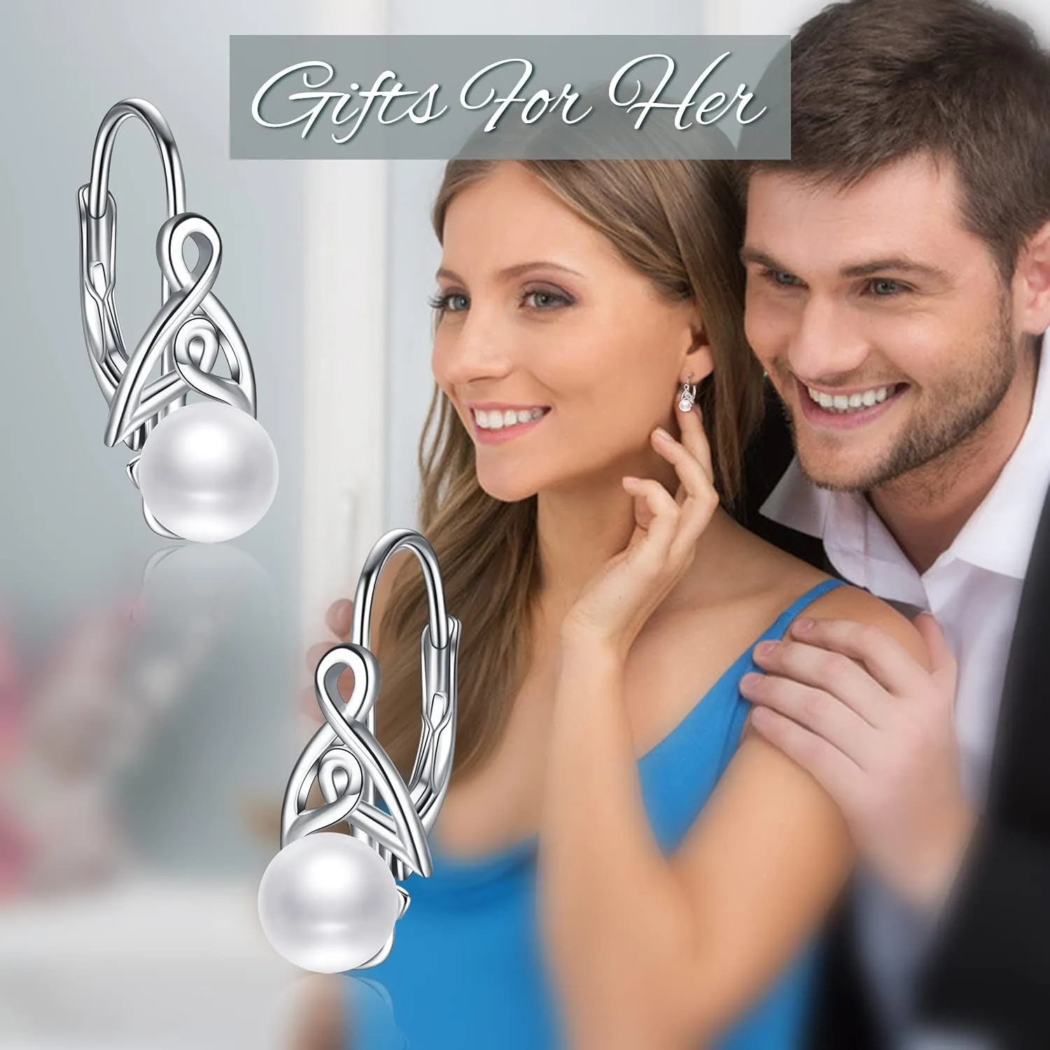 Pearl Earrings for Women 925 Sterling Silver Irish Celtic Knot Drop Dangle Earrings Leverback Jewelry Gifts (silver)