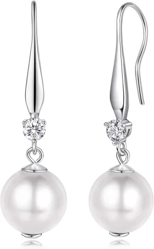 Pearl Earrings for Women 925 Sterling Silver Pearl Earrings Dangle Drop Earring for Womens Earring