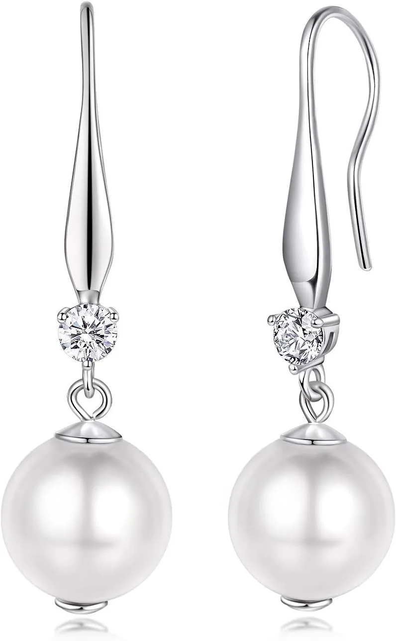 Pearl Earrings for Women 925 Sterling Silver Pearl Earrings Dangle Drop Earring for Womens Earring