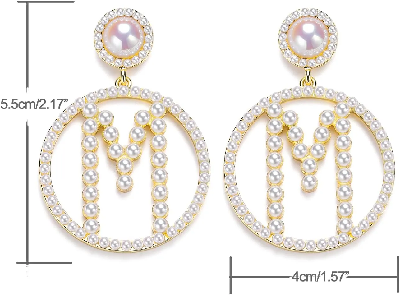 Pearl Initial Earrings for Women A-Z Letter Initial Dangle Earrings 925 Sterling Silver Post 14K Real Gold Plated Pearl Drop Alphabet Earring Dangling