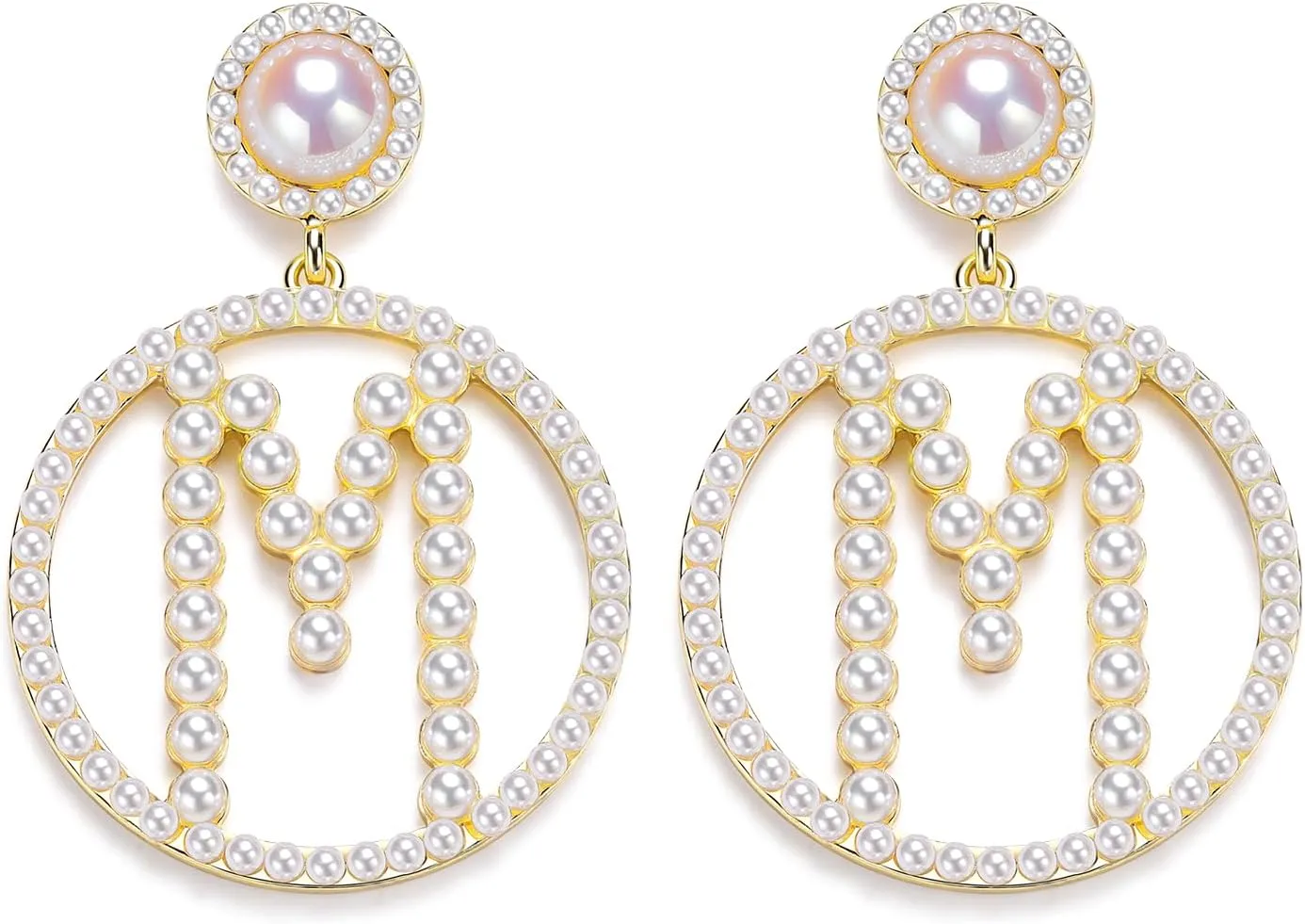 Pearl Initial Earrings for Women A-Z Letter Initial Dangle Earrings 925 Sterling Silver Post 14K Real Gold Plated Pearl Drop Alphabet Earring Dangling