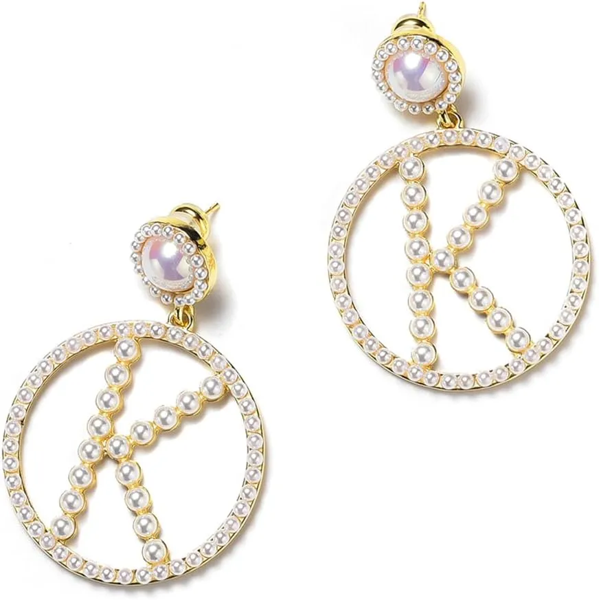 Pearl Initial Earrings for Women A-Z Letter Initial Dangle Earrings 925 Sterling Silver Post 14K Real Gold Plated Pearl Drop Alphabet Earring Dangling