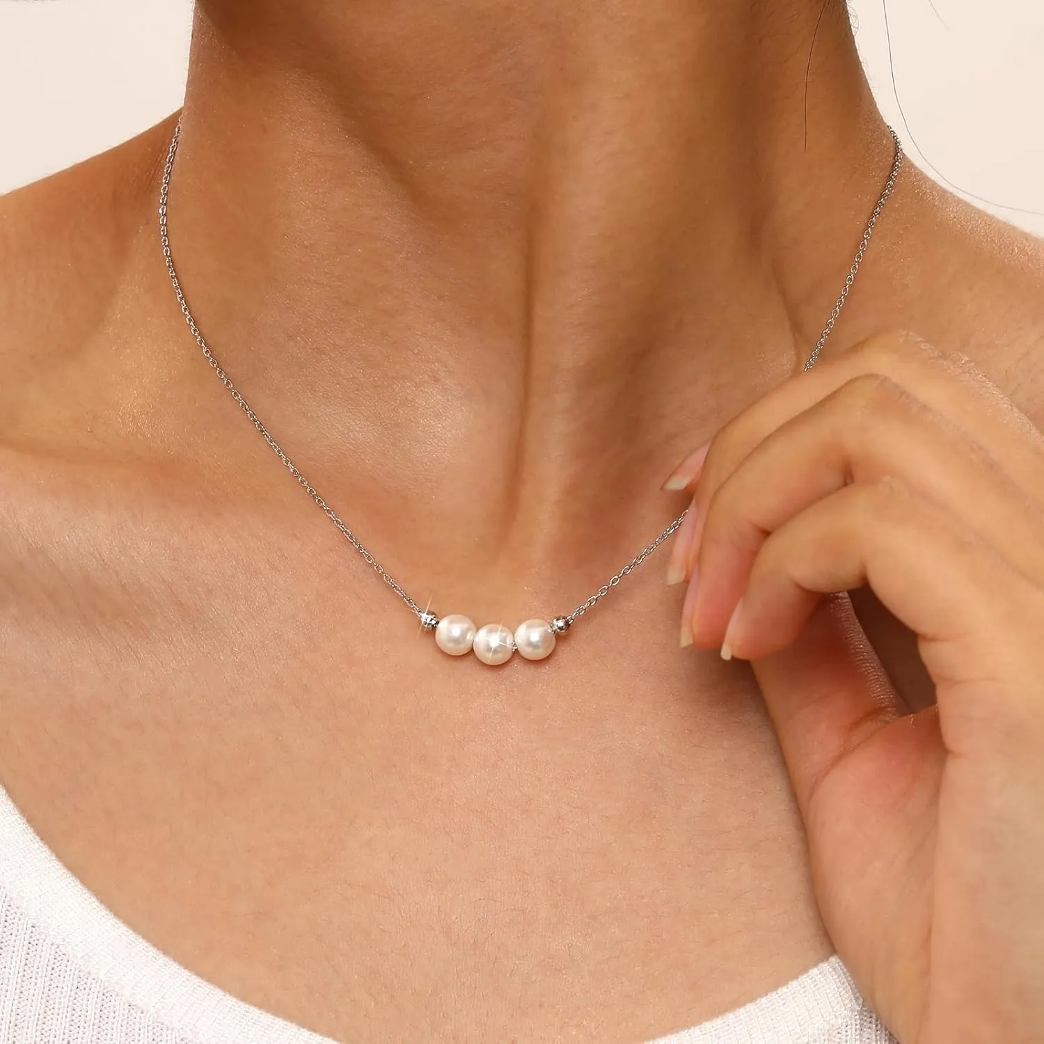 Pearl Necklace for Women 925 Sterling Silver Single Pearl Jewelry with Shell Pearl Pendant - Dainty Choker Necklace Suitable for Anniversary, Wedding, Birthday Gifts