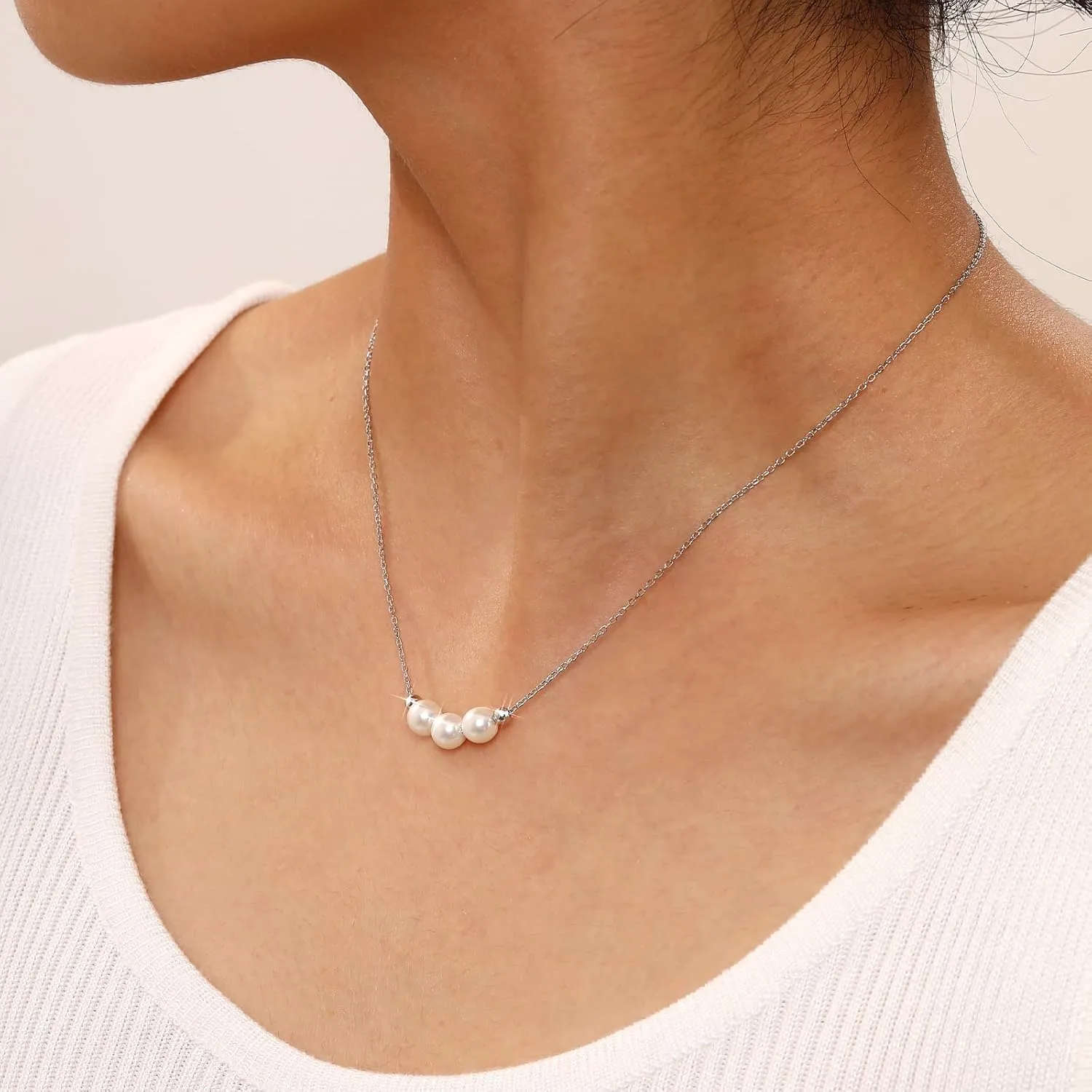 Pearl Necklace for Women 925 Sterling Silver Single Pearl Jewelry with Shell Pearl Pendant - Dainty Choker Necklace Suitable for Anniversary, Wedding, Birthday Gifts