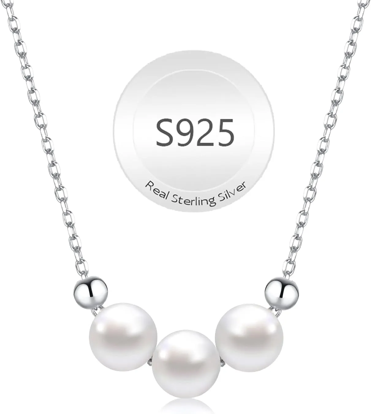 Pearl Necklace for Women 925 Sterling Silver Single Pearl Jewelry with Shell Pearl Pendant - Dainty Choker Necklace Suitable for Anniversary, Wedding, Birthday Gifts
