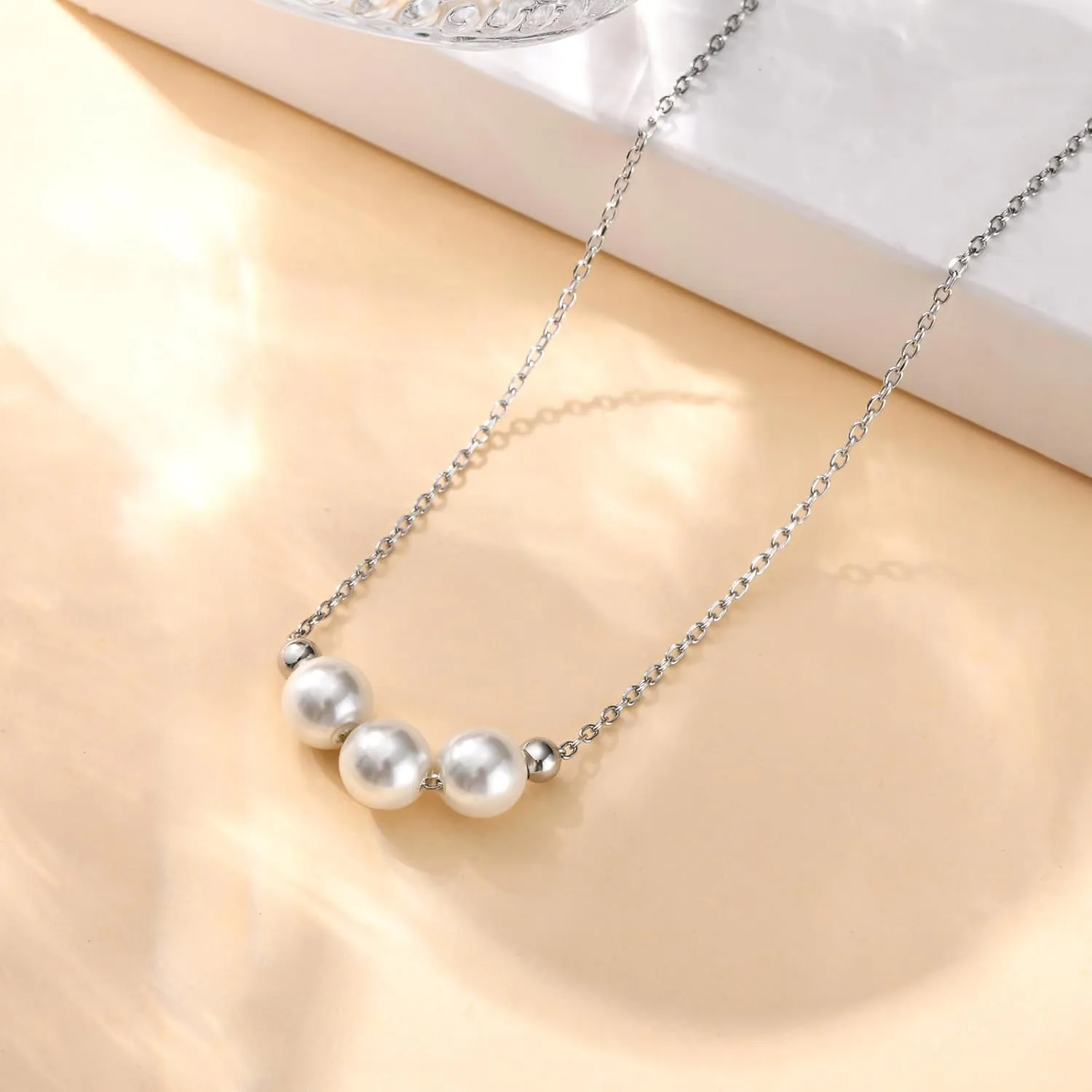 Pearl Necklace for Women 925 Sterling Silver Single Pearl Jewelry with Shell Pearl Pendant - Dainty Choker Necklace Suitable for Anniversary, Wedding, Birthday Gifts