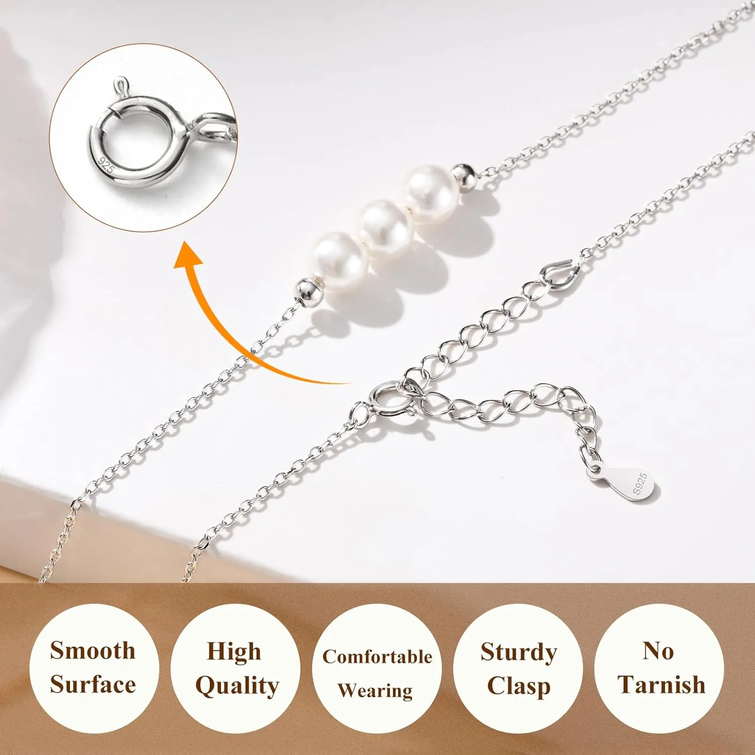 Pearl Necklace for Women 925 Sterling Silver Single Pearl Jewelry with Shell Pearl Pendant - Dainty Choker Necklace Suitable for Anniversary, Wedding, Birthday Gifts