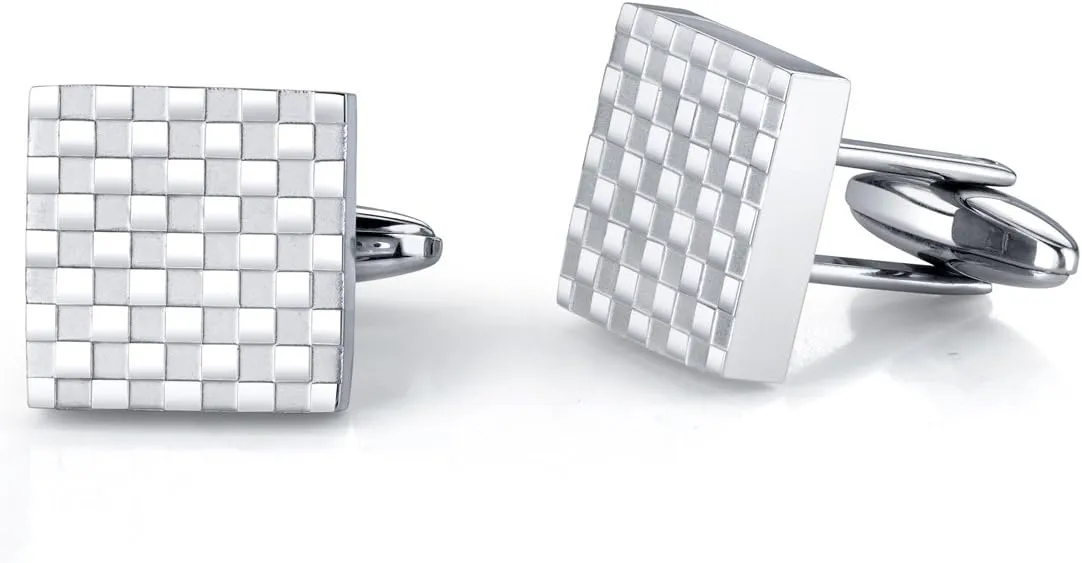Peora Mens Cuff Links Polished Stainless Steel Luxury Checkerboard Shirt Cufflinks for Fathers Day with Gift Box, Men's Cufflinks Business Wedding Shirts, w/Jewelry Box, For Gifts & Everyday Wear