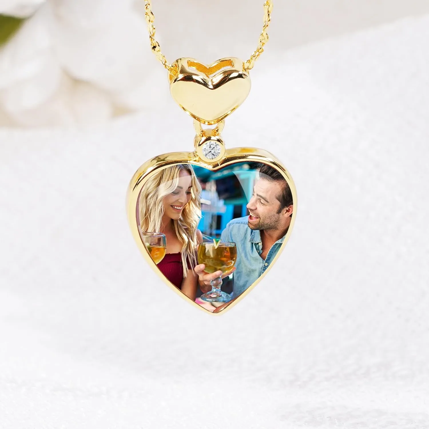 Personalized 925 Sterling Silver Plated 18K Gold Pendant Necklace With Photo, Custom Picture Jewelry Gifts