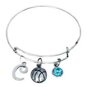 Personalized Basketball Bangle Bracelet, Girls Silver Custom Basketball Charm Jewelry, Gifts for Basketball Players, Teams