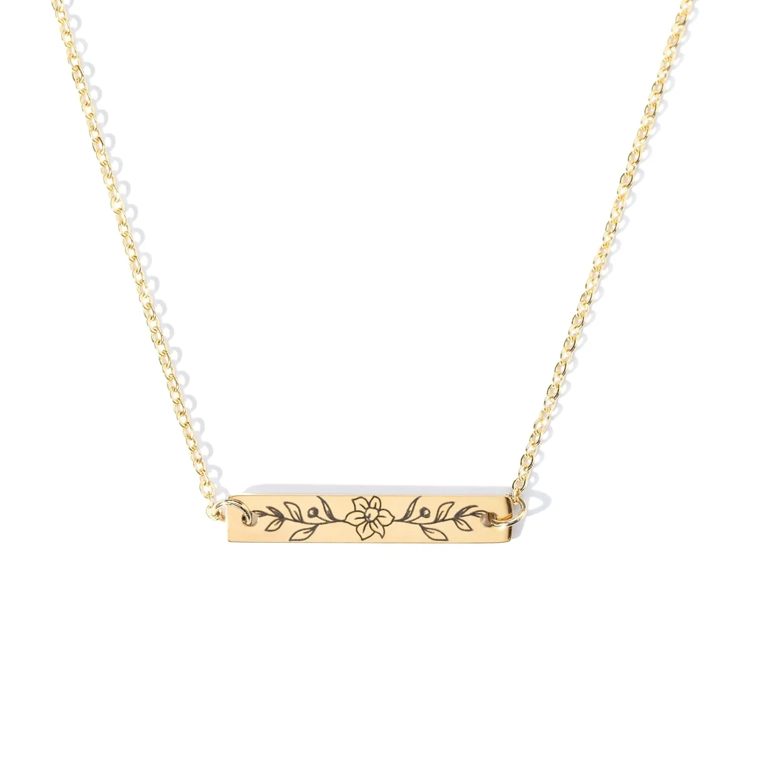Personalized Birth Flower Bar Necklace, Custom Engraved Floral Necklace for Women, Unique Gift for Her, Anniversary, Bridesmaid, Mother's Day Gift  3N-FL