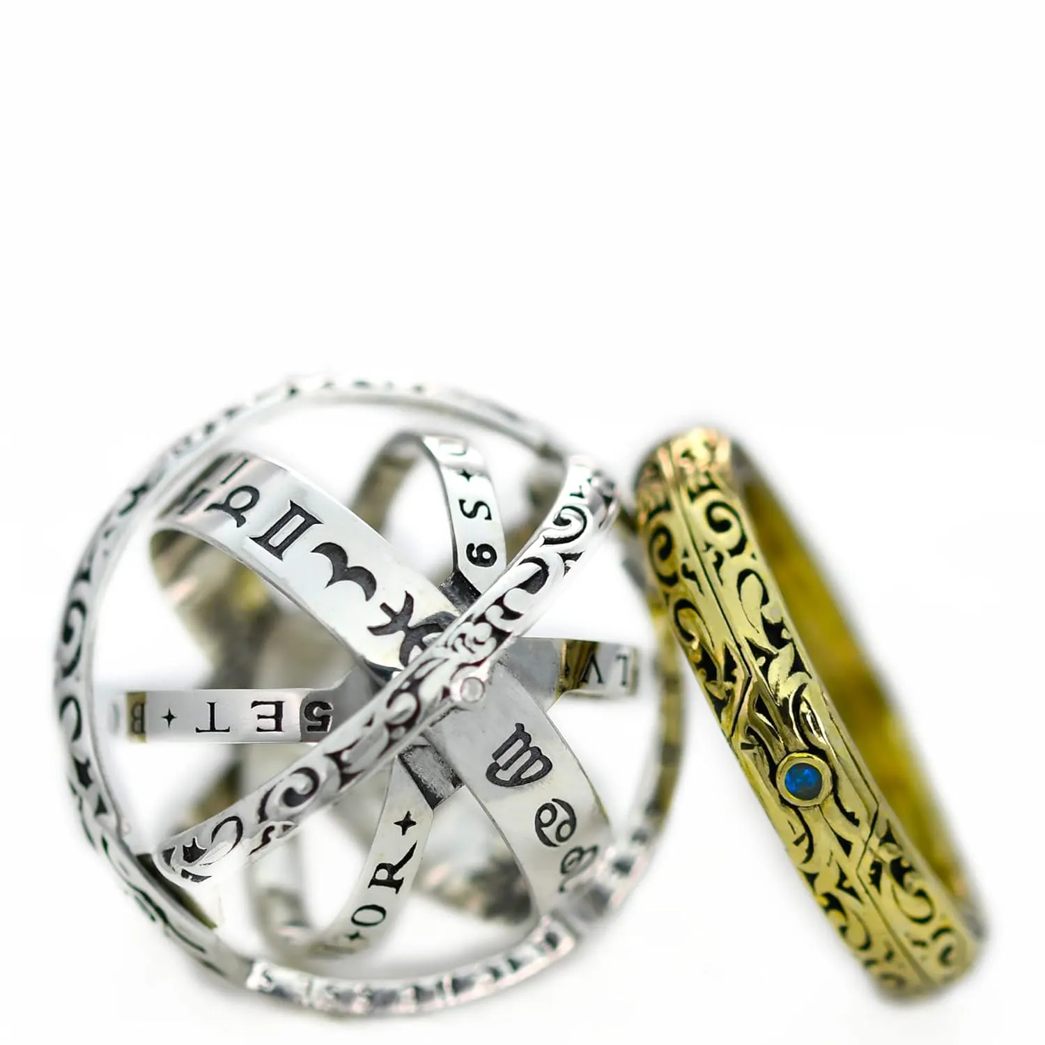 Personalized Dual Birthstone Astronomical Ring,Gemstone engagement ring For Couple Vintage Unique Gift For Men And Women Wedding Ring