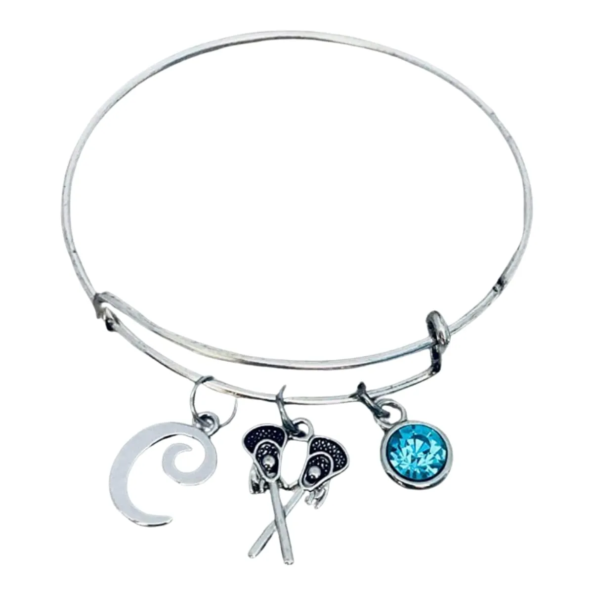 Personalized Girls Lacrosse Bracelet, Custom Letter Initial Lacrosse Stick Charm Bangle, Girls Lacrosse Player Gift