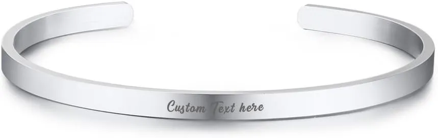 Personalized Inspirational Bracelets,Stainless Steel Customized Name Message Quote Stack Cuff Bangle Bracelets