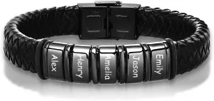 Personalized Leather Bracelet for Men - Leather Braided Custom Bracelets 2-6 Beads Mens Engraved Bracelet Name Customized Bracelets Jewelry Gifts for Husband, Dad, Grandfather