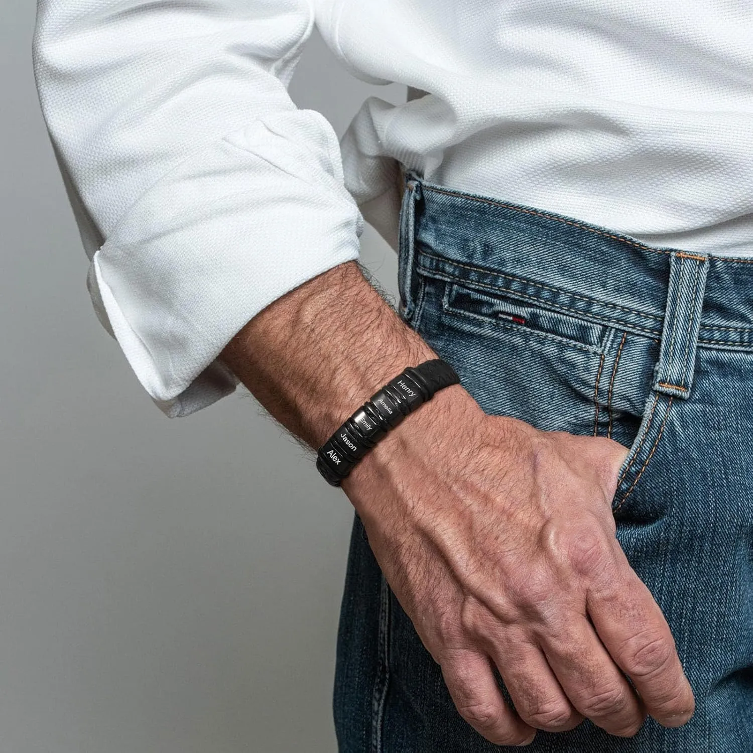 Personalized Leather Bracelet for Men - Leather Braided Custom Bracelets 2-6 Beads Mens Engraved Bracelet Name Customized Bracelets Jewelry Gifts for Husband, Dad, Grandfather