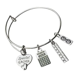 Personalized Math Teacher Charm Bangle Bracelet, Teacher Jewelry, Teacher Gift, Show your Teacher Appreciation
