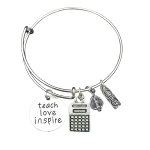 Personalized Math Teacher Charm Bangle Bracelet, Teacher Jewelry, Teacher Gift, Show your Teacher Appreciation