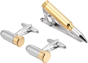 personalized mens cuff links and tie clip set Cufflinks tie clips for men unique Bullet shape 1.5/ inch Military police Gifts for Men