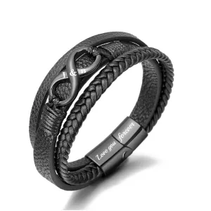 Personalized Mens Infinity Knot Leather Bracelet,To My Son Bracelet from Mom,Custom Fathers Day Bracelet for Dad Husband Grandpa Boyfriend (black.)