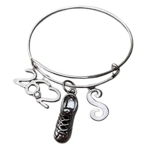 Personalized Runner Shoe 26.2 Initial Bangle Bracelet for Women-Running Gifts- Runner Charm Bracelet, Running Jewelry, Marathon Bracelet for Women, Perfect gift for Runners
