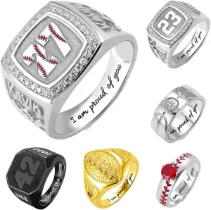 Personalized Sports Ring - Baseball, Football, Basketball - Birthday Gifts for Men, Dad, Husband - Silver Gold Custom Name Mens Signet Championship Ring