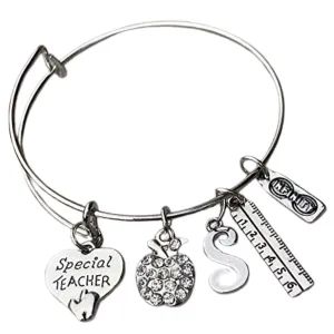 Personalized Teacher Charm Bangle Bracelet, Teacher Jewelry, Teacher Gift, Show your Teacher Appreciation