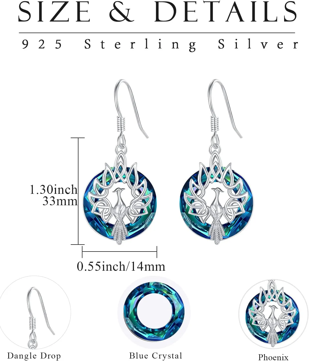 Phoenix Earrings for Women, Dangle Phoenix Earrings Sterling Silver Crystal Phoenix Stud Animal Arrings Jewelry Gifts for Women Birthday Packaged with Jewelry Box