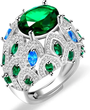 Phoenix Ring Platinum Plated Adjustable Peacock Green Ring Phoenix Firebird Ring Beautiful Party Cocktail Jewelry for Women