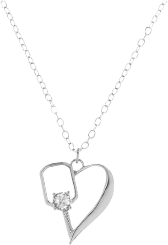 Pickleball Necklace - 18k Gold Plated Pickleball Heart Paddle Pendant, Pickleball Jewelry, Pickleball Gifts For Women, Pickleball Gift