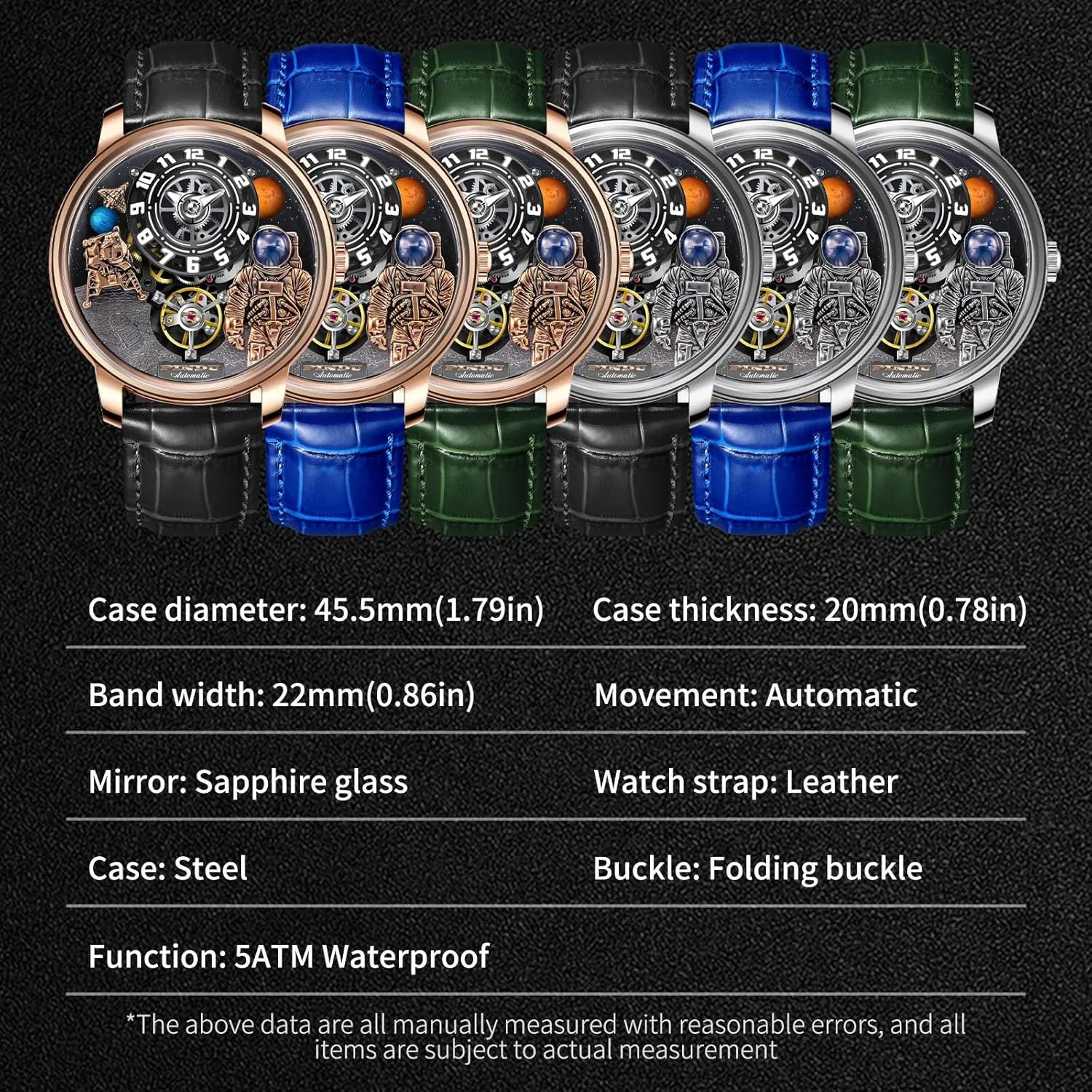 PINDU Space Station Automatic Watches for Men, Automatically 50M Waterproof Mens Unique Space Style, Astronaut Leather Watch Mechanical Watch
