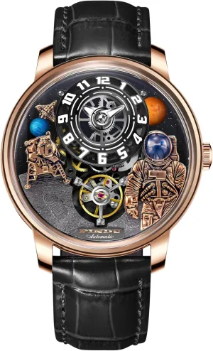 PINDU Space Station Automatic Watches for Men, Automatically 50M Waterproof Mens Unique Space Style, Astronaut Leather Watch Mechanical Watch