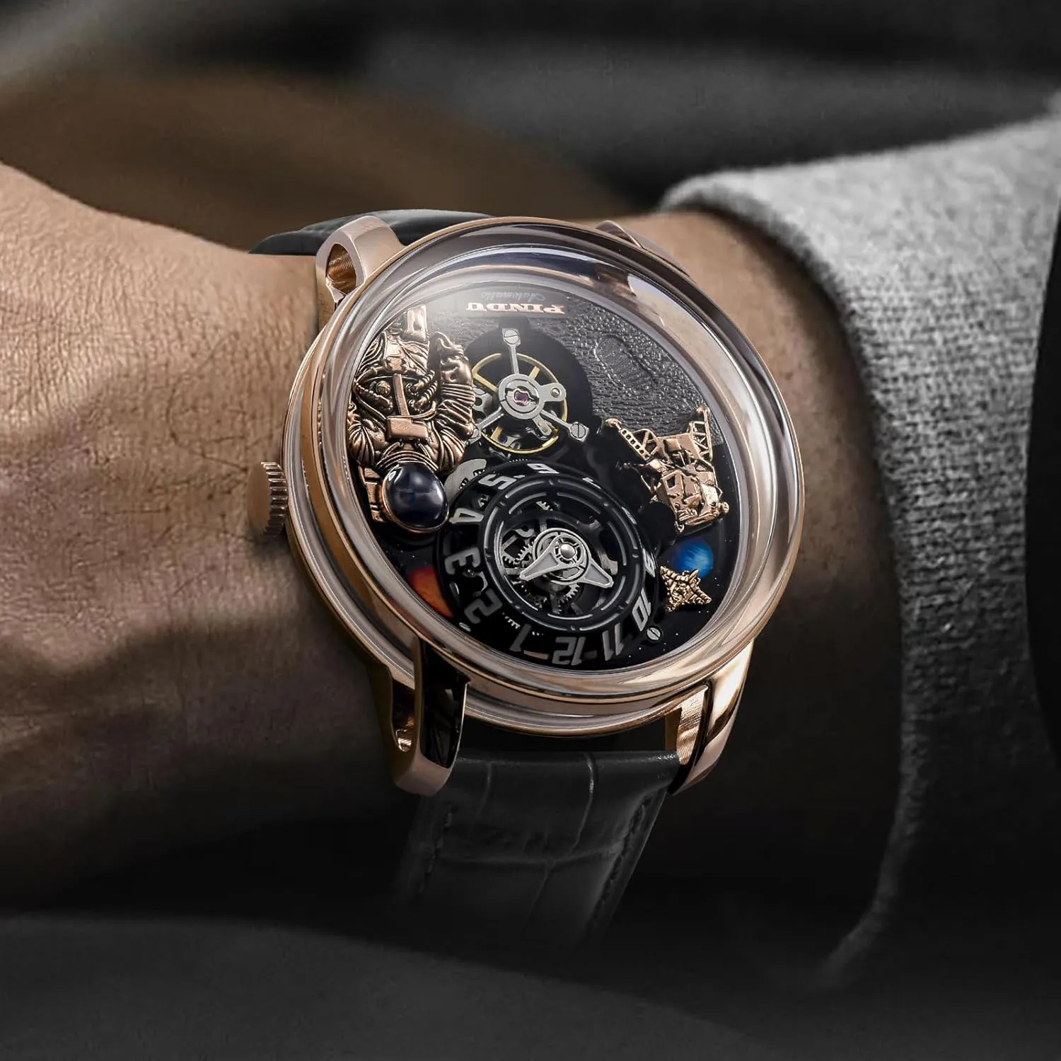PINDU Space Station Automatic Watches for Men, Automatically 50M Waterproof Mens Unique Space Style, Astronaut Leather Watch Mechanical Watch