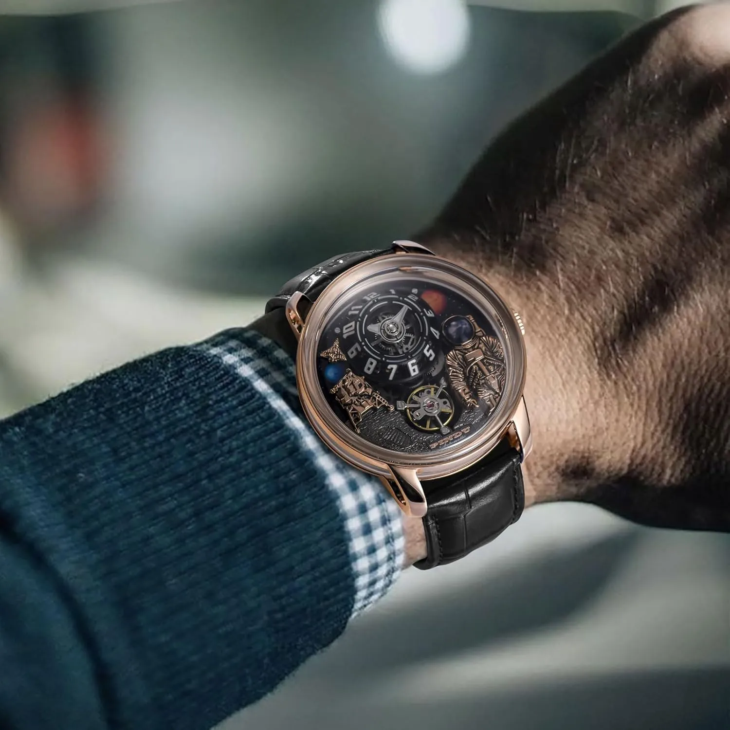 PINDU Space Station Automatic Watches for Men, Automatically 50M Waterproof Mens Unique Space Style, Astronaut Leather Watch Mechanical Watch