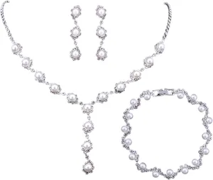 Pingyongchang 3 PCS 18 K Gold Necklace Long Necklace for Women Gold Rose Pendent Bracelet Flower Jewelry Dangle Earrings Set for Valentine's Day Birthday Party Wedding Gifts