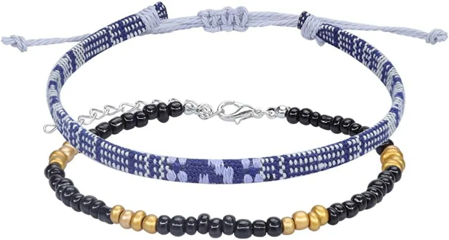 Pingyongchang Boho Rice Beads Ankle Bracelets Colorful Adjustable Hand-Woven Rope Surfer Foot Jewelry Set Handmade Rope Wrap Friendship Bracelets Anklet for Women Men Jewelry Accessories