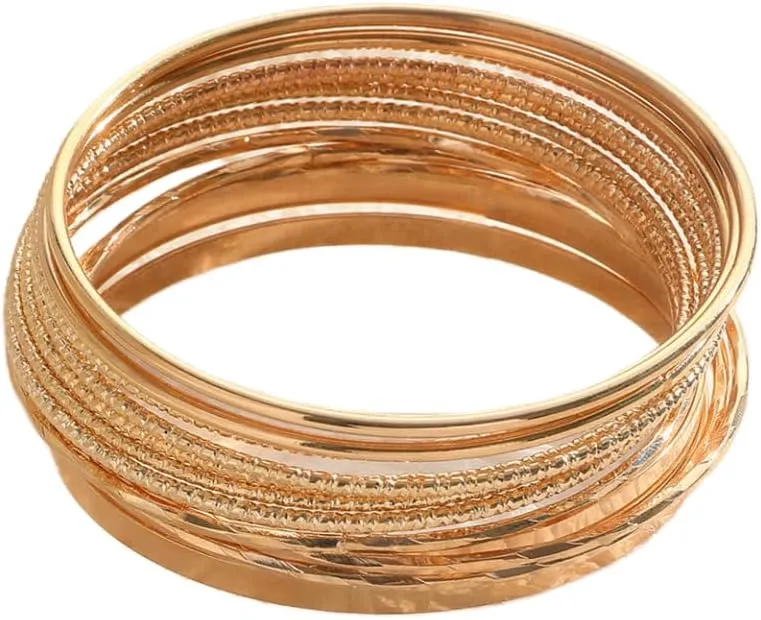 Pingyongchang Gold Bangle Bracelets Set for Women Bohemian Gold Silver Chunky Bangle Multilayer Stretch Chunky Bracelets Layered Stretchy Link Chain Bracelet for Women Men Wide Wristband Jewelry