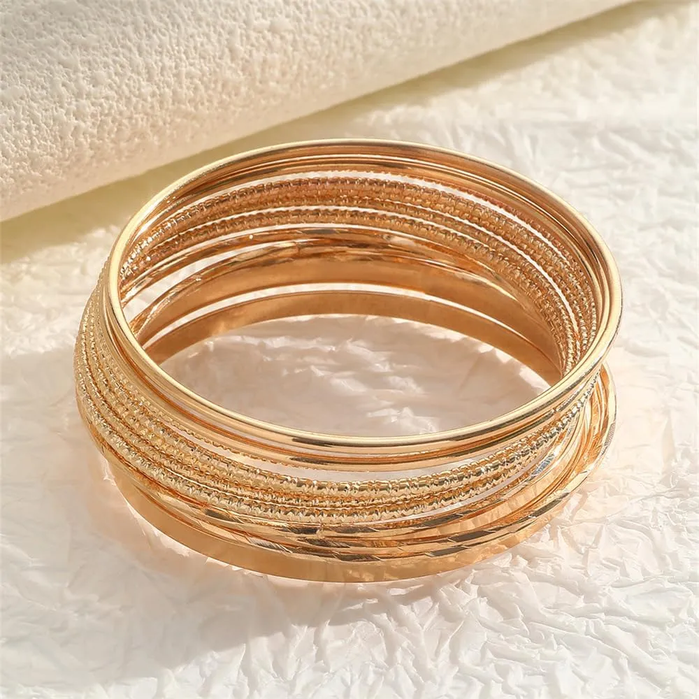 Pingyongchang Gold Bangle Bracelets Set for Women Bohemian Gold Silver Chunky Bangle Multilayer Stretch Chunky Bracelets Layered Stretchy Link Chain Bracelet for Women Men Wide Wristband Jewelry