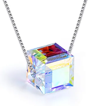 PLATO H S925 Sterling Silver Necklace Crystals Cube Pendant for Women Unique Jewelry with Exquisited Gift Box Valentines Mothers Day for Her