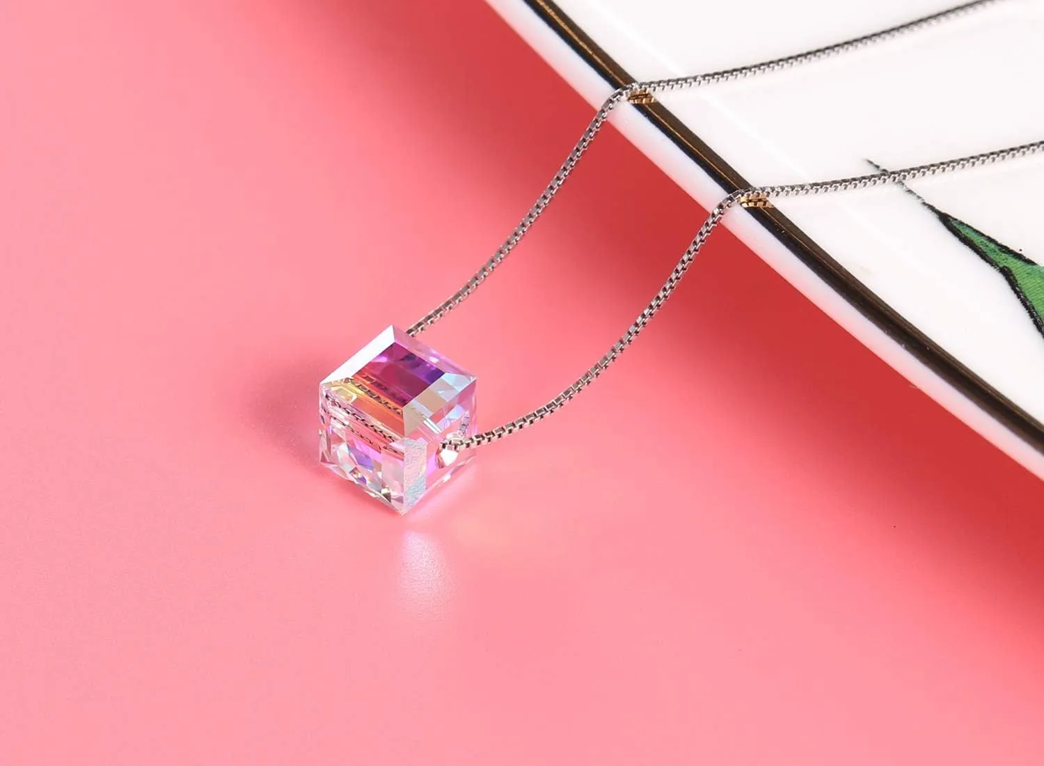 PLATO H S925 Sterling Silver Necklace Crystals Cube Pendant for Women Unique Jewelry with Exquisited Gift Box Valentines Mothers Day for Her