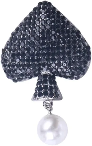 Playing Card Black Spade Heart Brooch Rhinestone Cubic Zirconia Dangling Pearl Lapel Pin Wedding Party Elegant Dress Accessories Boutonniere Corsage for Hat Bag Suit Tie Decor Anniversary Birthday Christmas Gifts for Women Men